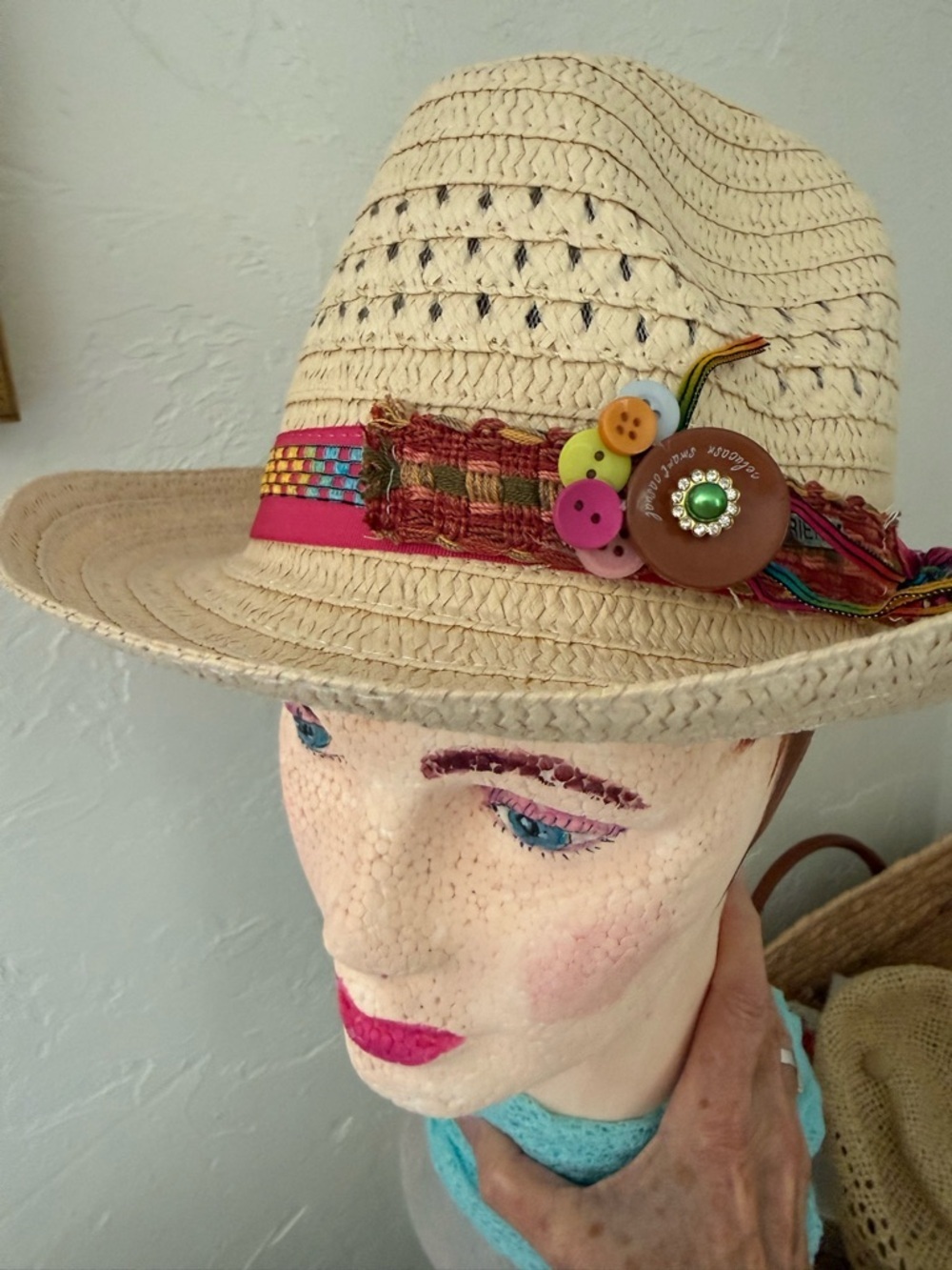 Straw Fedora Upcycled Hat Size Large